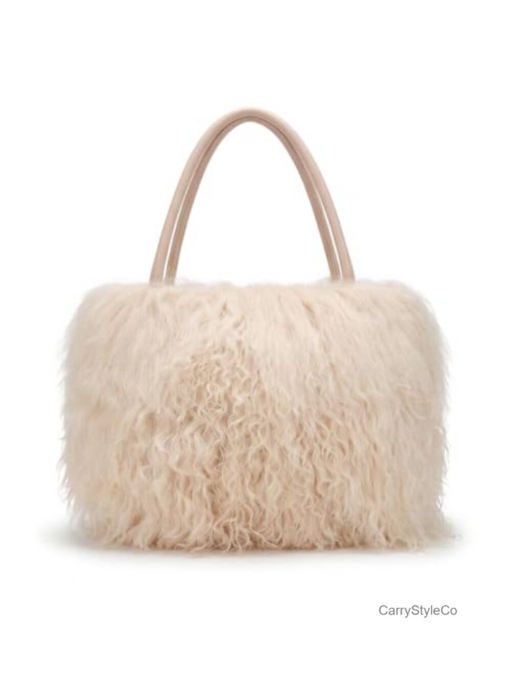 Real Mongolian Lamb Fur Bucket Bag Genuine Leather Handles